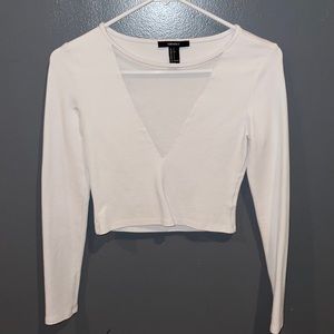 forever 21 white long sleeve cropped shirt. size small